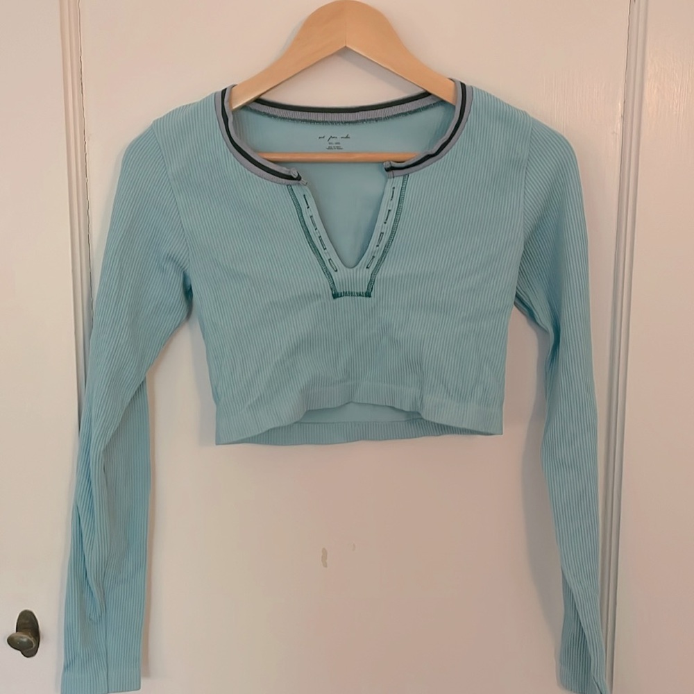 Urban Outfitters Out From Under Go For Gold Baby Blue Seamless Long Sleeve Top